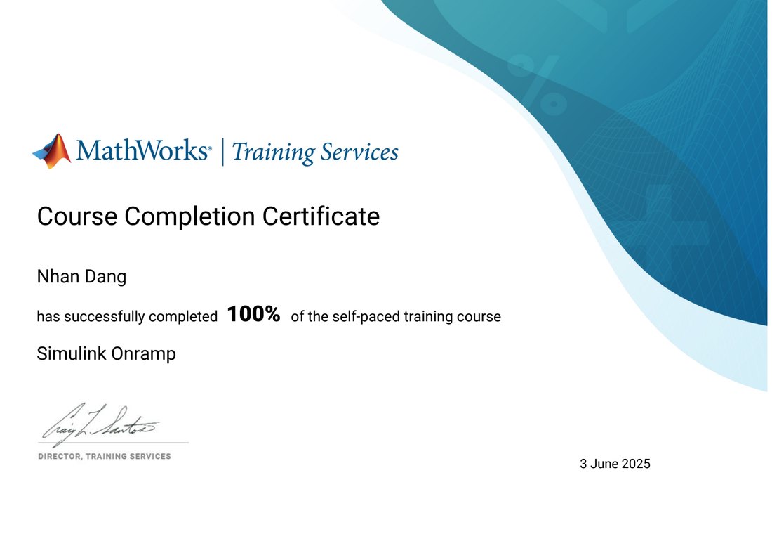 Simulink Onramp certificate thumbnail