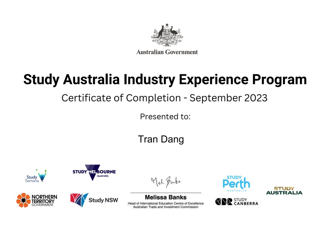 Study Australia Industry Experience Program Certificate of Completion certificate thumbnail