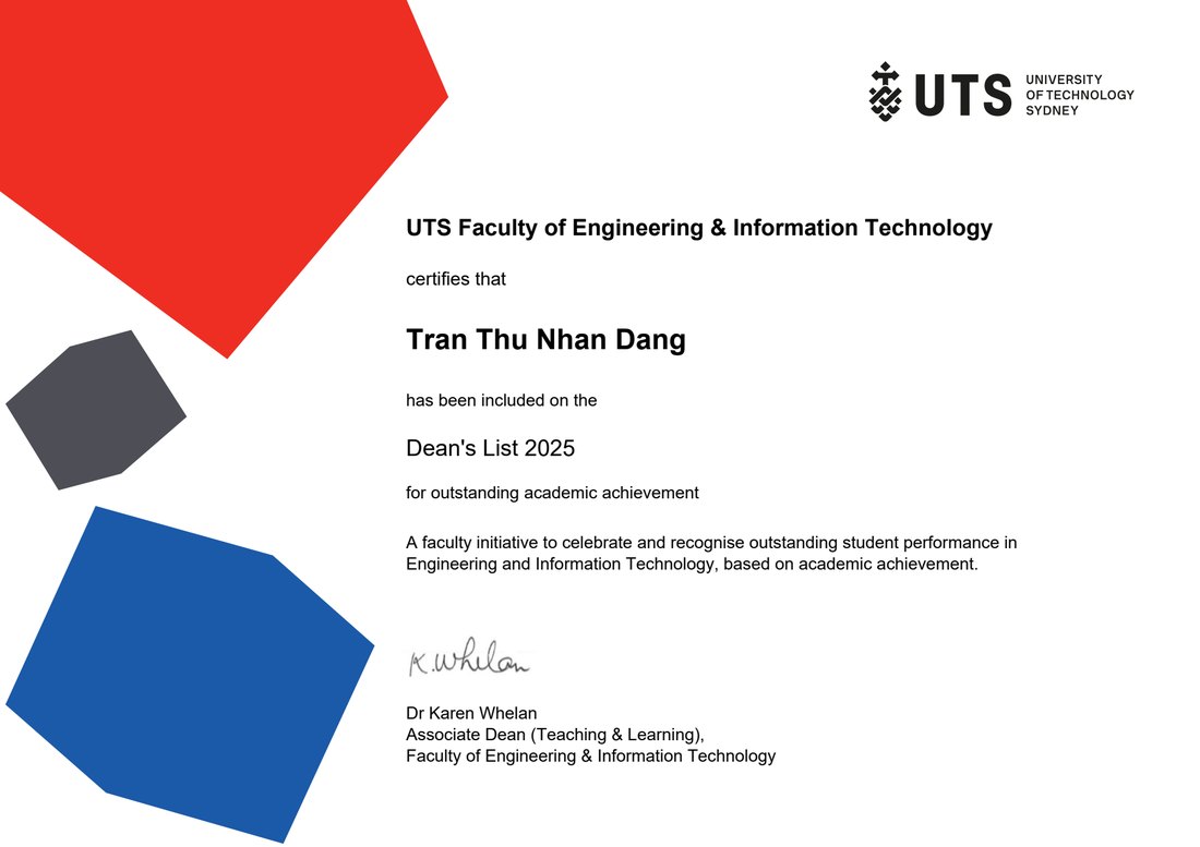 UTS Faculty of Engineering and Information Technology Dean's List certificate thumbnail